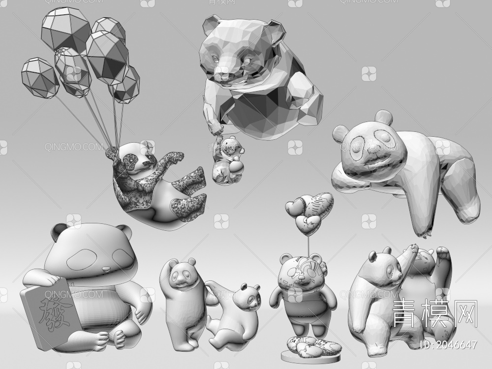 熊猫雕塑3D模型下载【ID:2046647】