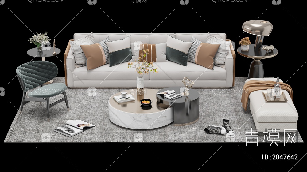 家具 沙发茶几组合 双人沙发 单人沙发 多人沙发3D模型下载【ID:2047642】