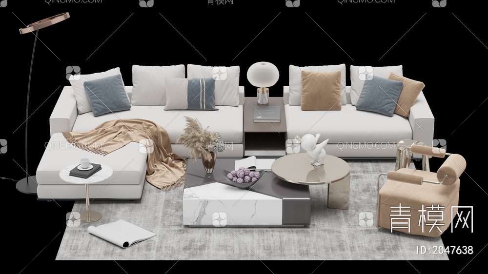 家具 沙发茶几组合 双人沙发 单人沙发 多人沙发3D模型下载【ID:2047638】