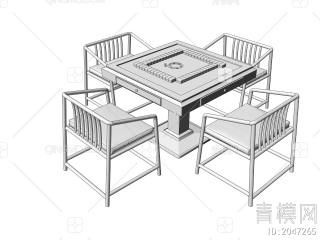 麻将桌 棋牌桌 休闲桌椅3D模型下载【ID:2047265】