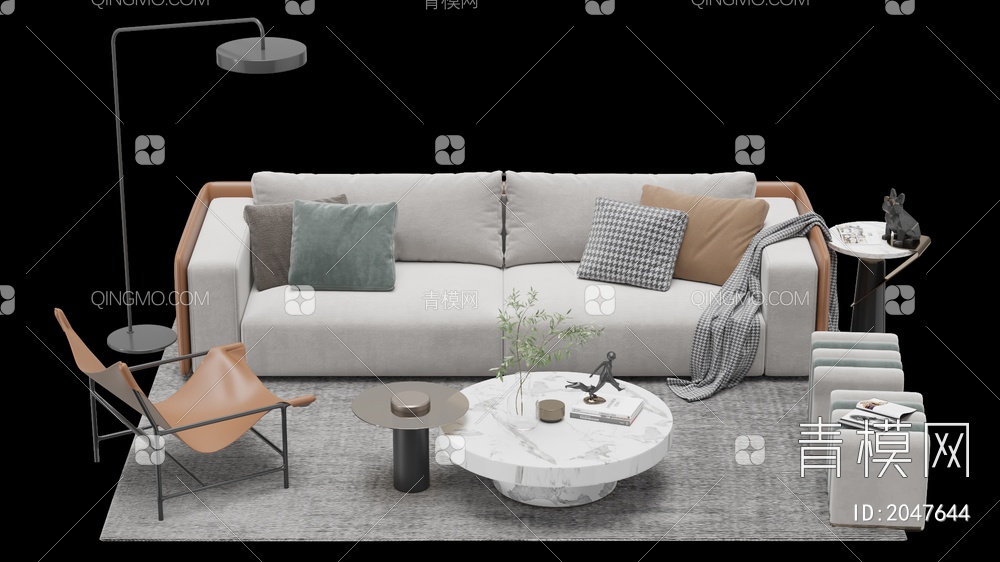 家具 沙发茶几组合 双人沙发 单人沙发 多人沙发3D模型下载【ID:2047644】