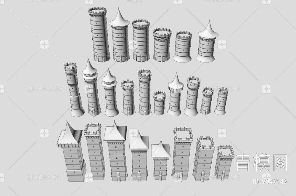 城堡塔 塔楼3D模型下载【ID:2047142】