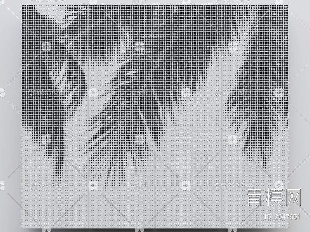 树影穿孔板镂空背景墙铝单板冲孔板3D模型下载【ID:2047601】