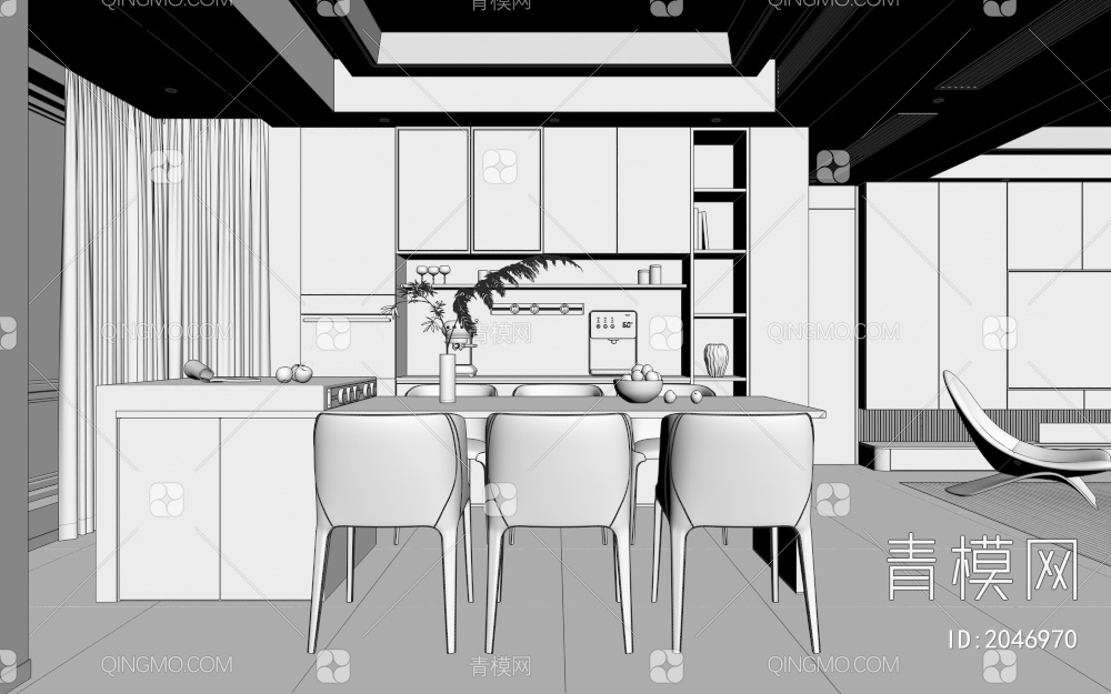 客餐厅 沙发茶几 装饰摆设3D模型下载【ID:2046970】