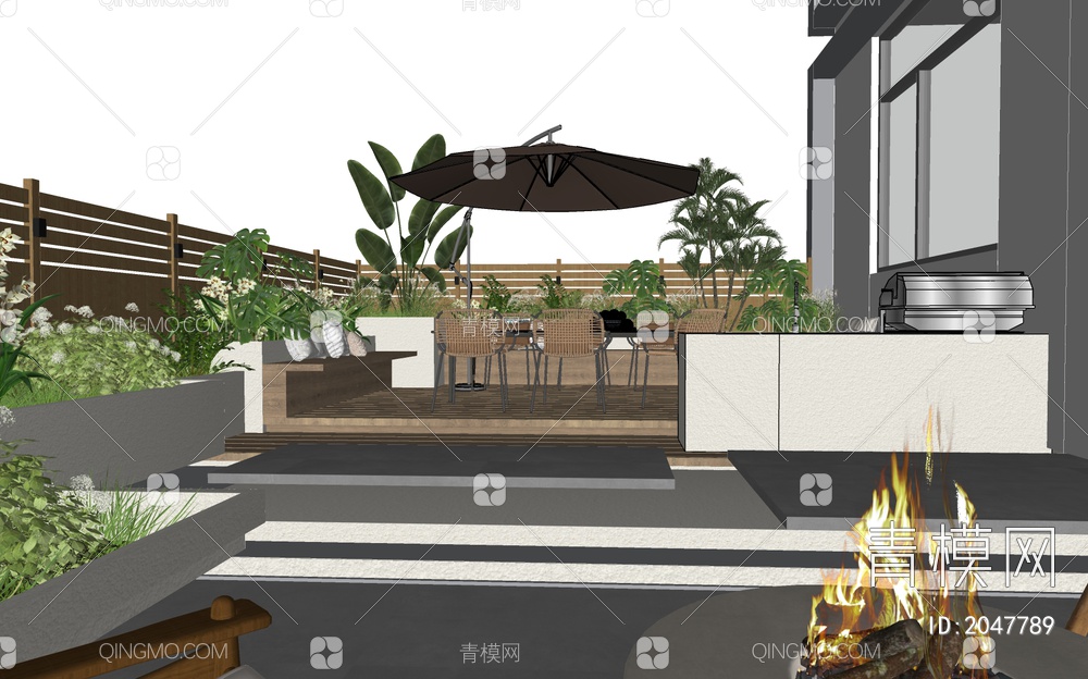 屋顶花园SU模型下载【ID:2047789】