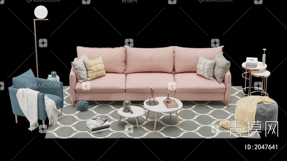 家具 沙发茶几组合 双人沙发 单人沙发 多人沙发3D模型下载【ID:2047641】