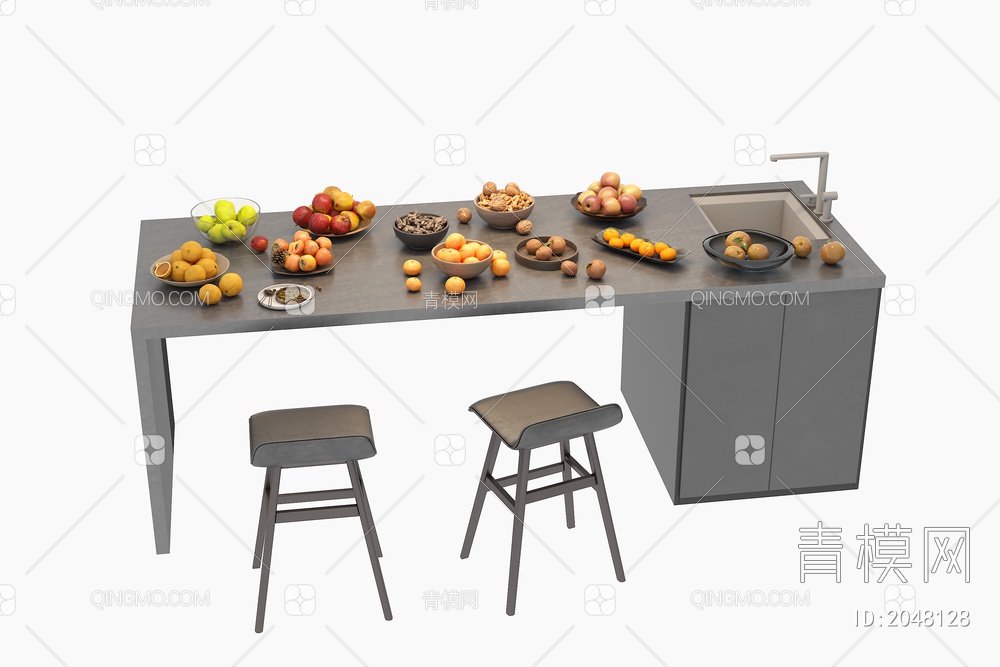 干果 水果 干果组合 水果组合 吧台 吧椅3D模型下载【ID:2048128】