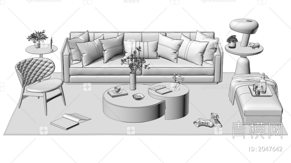 家具 沙发茶几组合 双人沙发 单人沙发 多人沙发3D模型下载【ID:2047642】