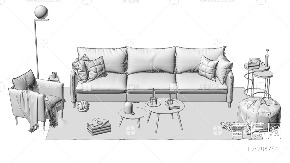 家具 沙发茶几组合 双人沙发 单人沙发 多人沙发3D模型下载【ID:2047641】