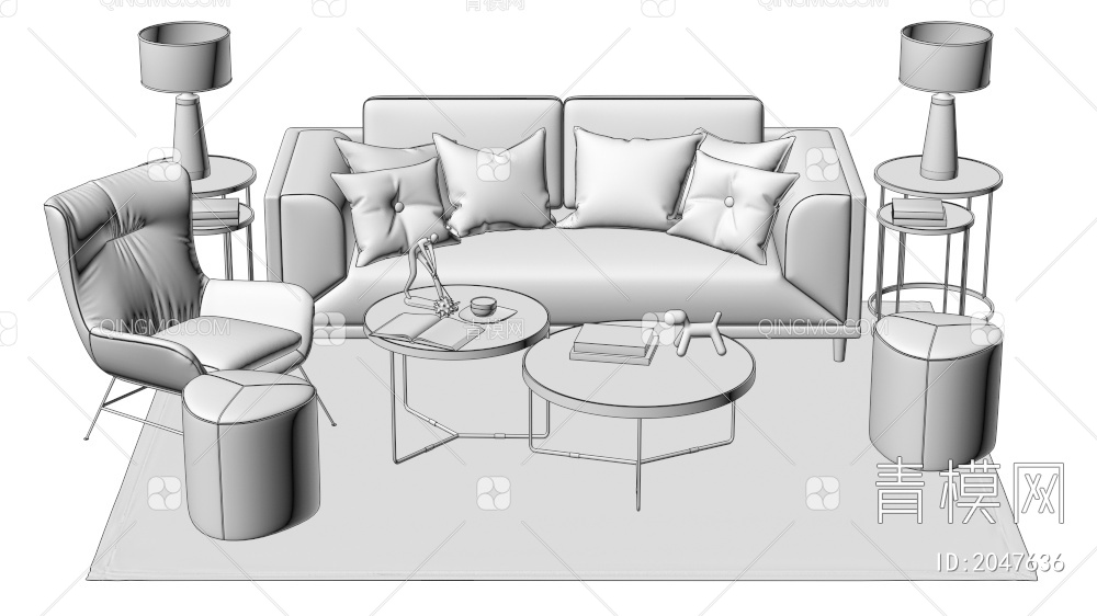 家具 沙发茶几组合 双人沙发 单人沙发 多人沙发3D模型下载【ID:2047636】