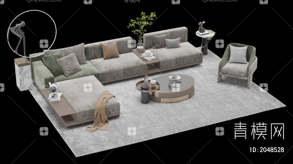 沙发茶几组合 单人沙发 双人沙发 多人沙发3D模型下载【ID:2048528】