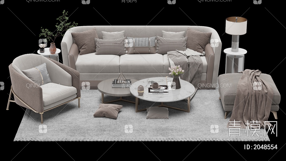 沙发茶几组合 单人沙发 双人沙发 多人沙发3D模型下载【ID:2048554】