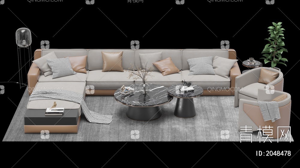 沙发茶几组合 单人沙发 双人沙发 多人沙发3D模型下载【ID:2048478】
