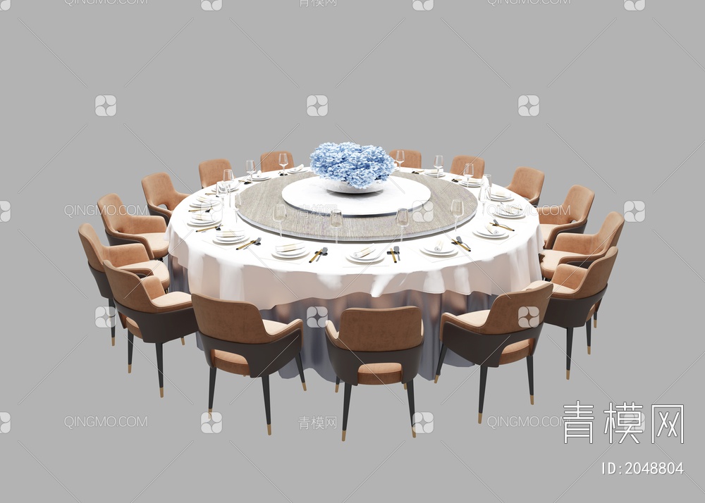 包间餐桌 圆桌  餐桌椅组合3D模型下载【ID:2048804】