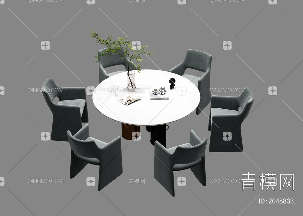 包间餐桌 圆桌  餐桌椅组合3D模型下载【ID:2048833】
