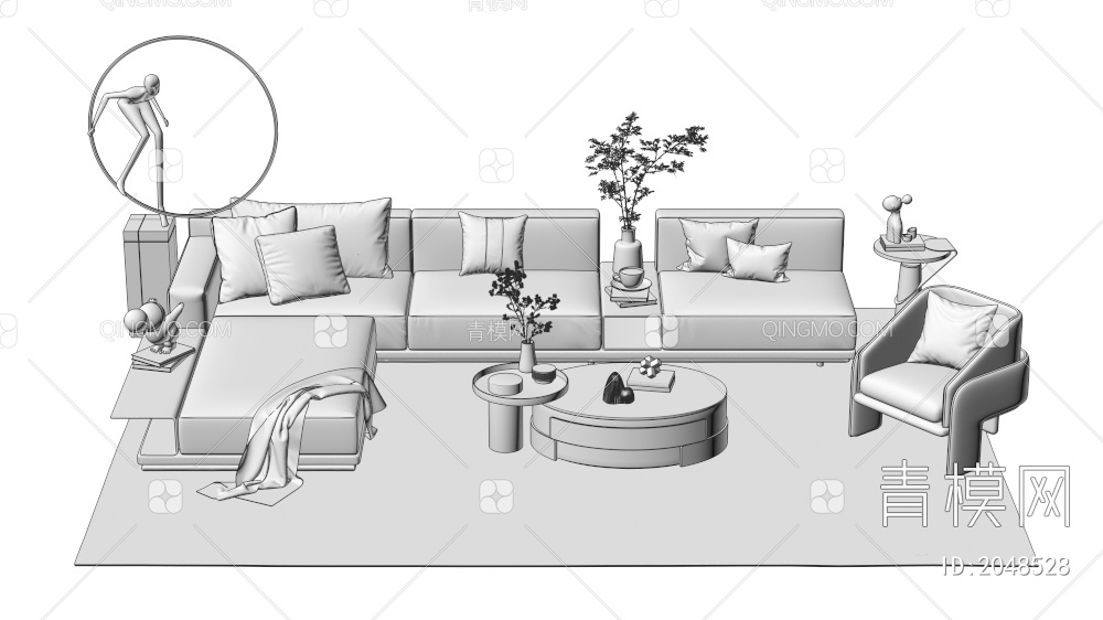 沙发茶几组合 单人沙发 双人沙发 多人沙发3D模型下载【ID:2048528】