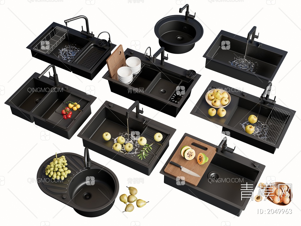 厨房水槽 嵌入式水槽 洗菜盆 水龙头3D模型下载【ID:2049963】