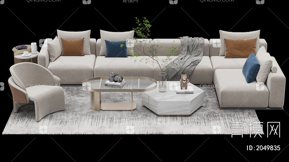 沙发茶几组合 单人沙发 双人沙发 多人沙发3D模型下载【ID:2049835】