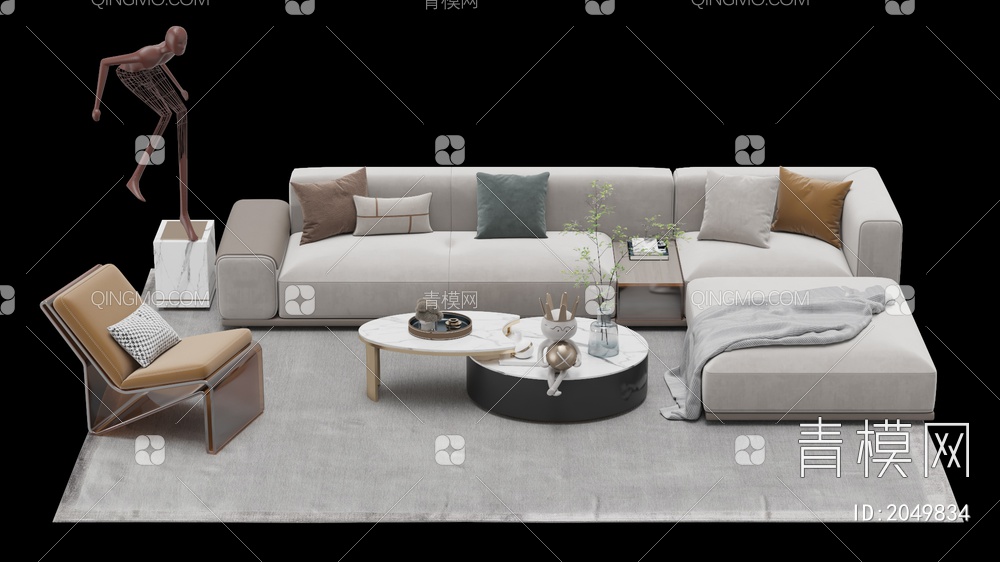 沙发茶几组合 单人沙发 双人沙发 多人沙发3D模型下载【ID:2049834】