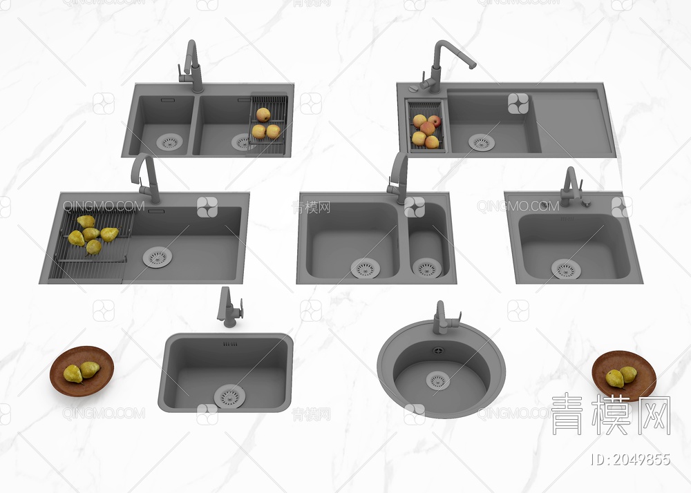 厨房嵌入式水槽 洗菜盆 水龙头3D模型下载【ID:2049855】