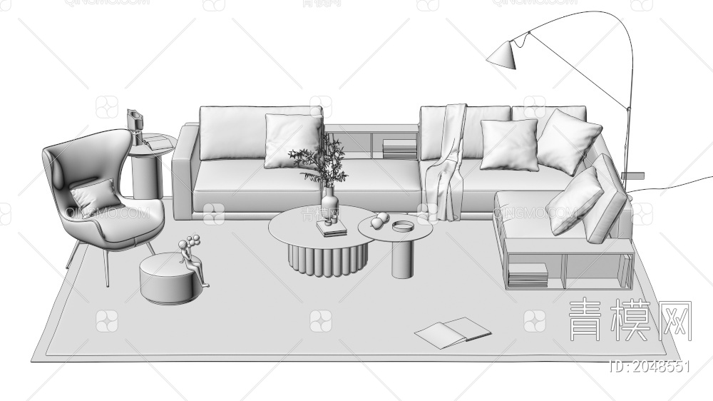 沙发茶几组合 单人沙发 双人沙发 多人沙发3D模型下载【ID:2048551】