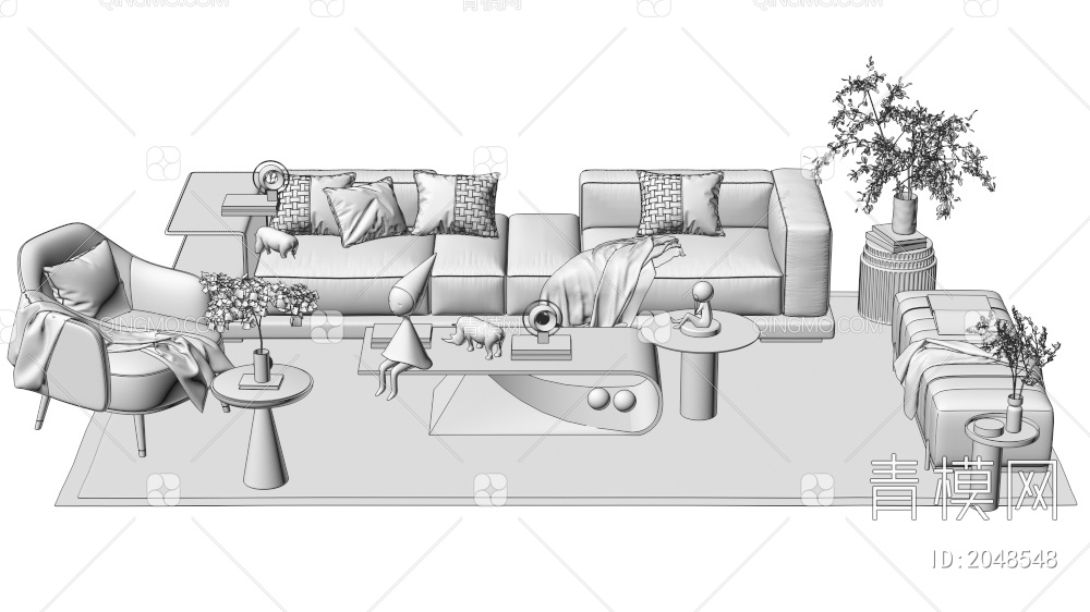 沙发茶几组合 单人沙发 双人沙发 多人沙发3D模型下载【ID:2048548】