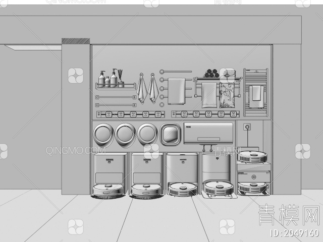 扫地机器人 拖地机器人 洗衣机 毛巾架 家用电器3D模型下载【ID:2049160】