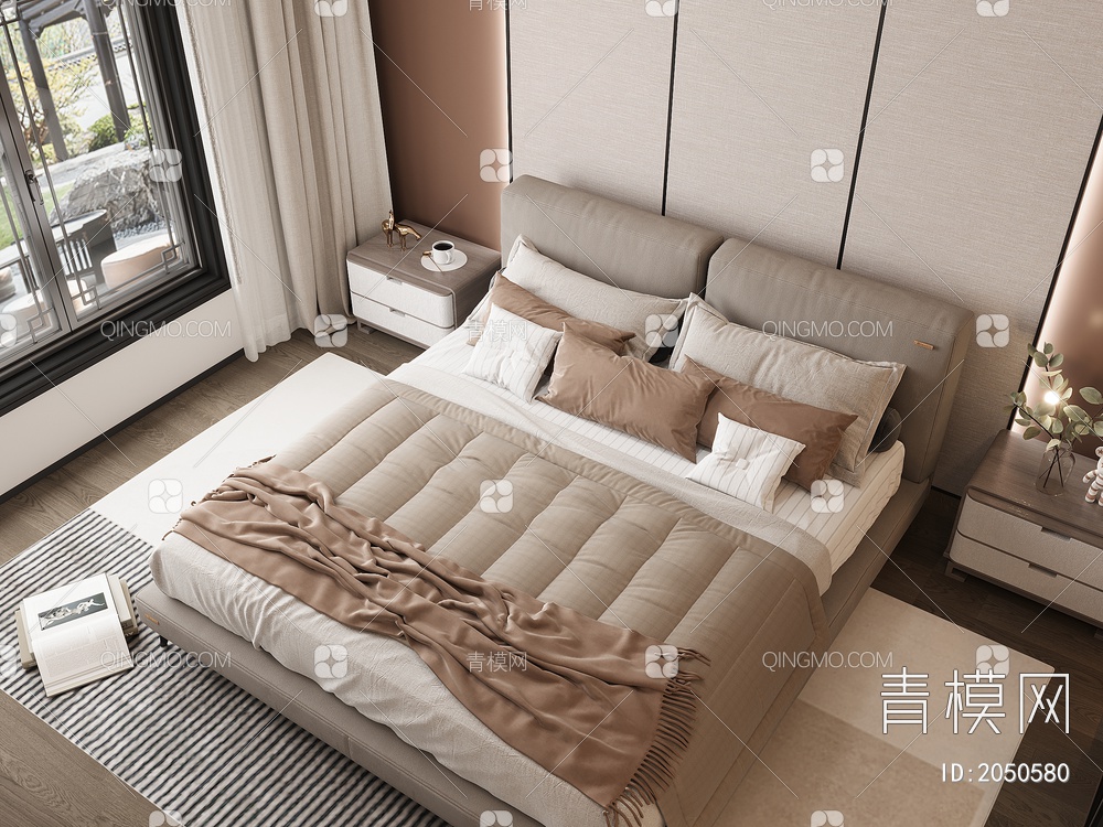 家居卧室 双人床 主卧 饰品摆件3D模型下载【ID:2050580】