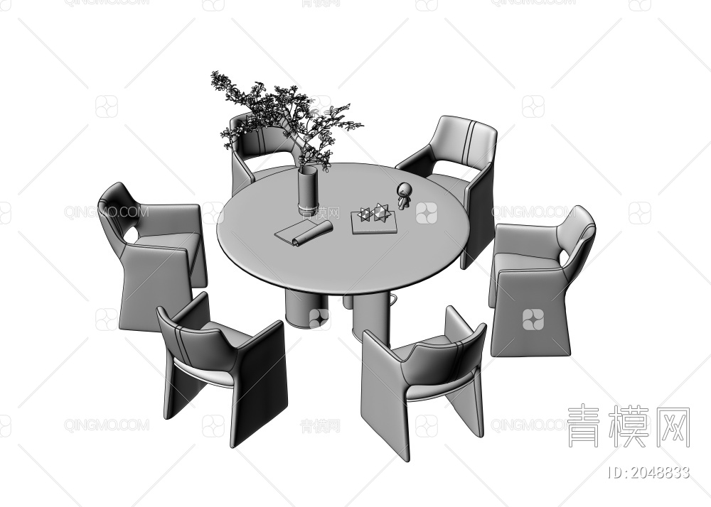 包间餐桌 圆桌  餐桌椅组合3D模型下载【ID:2048833】