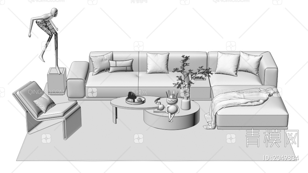 沙发茶几组合 单人沙发 双人沙发 多人沙发3D模型下载【ID:2049834】