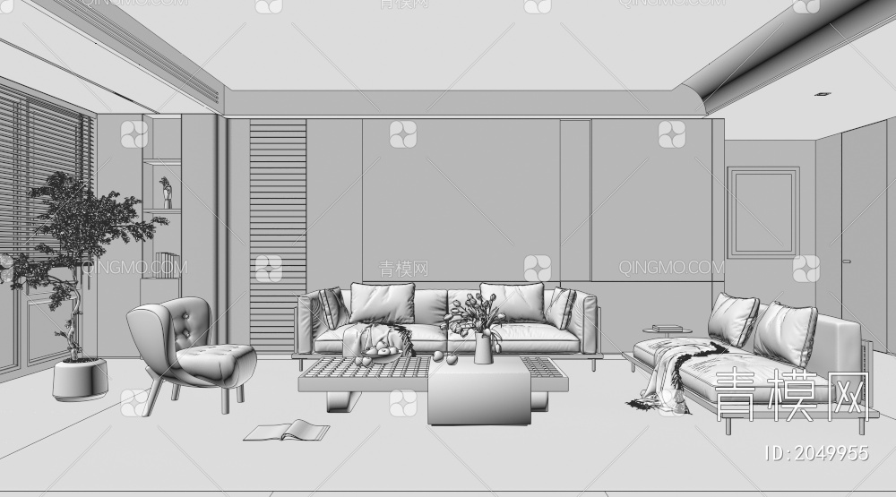 客厅 阳台柜 沙发组合 茶几 沙发背景墙3D模型下载【ID:2049955】