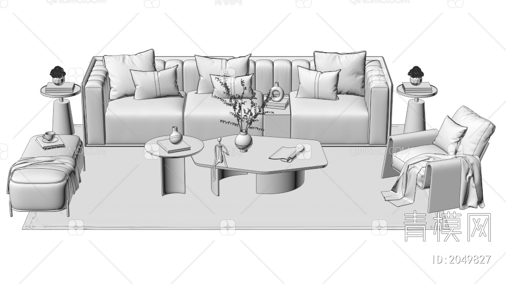 沙发茶几组合 单人沙发 双人沙发 多人沙发3D模型下载【ID:2049827】