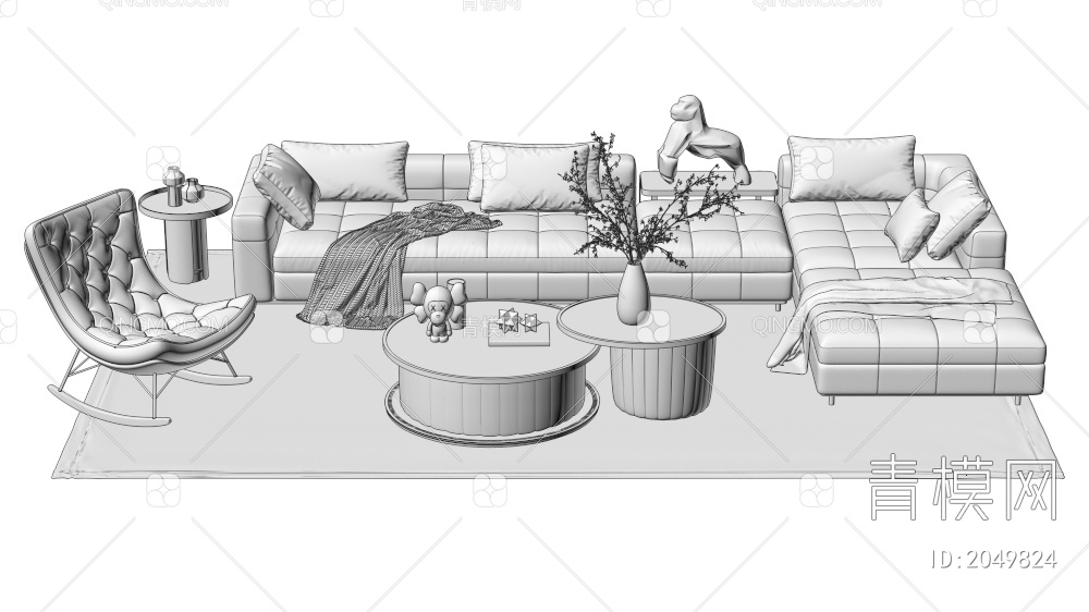 沙发茶几组合 单人沙发 双人沙发 多人沙发3D模型下载【ID:2049824】