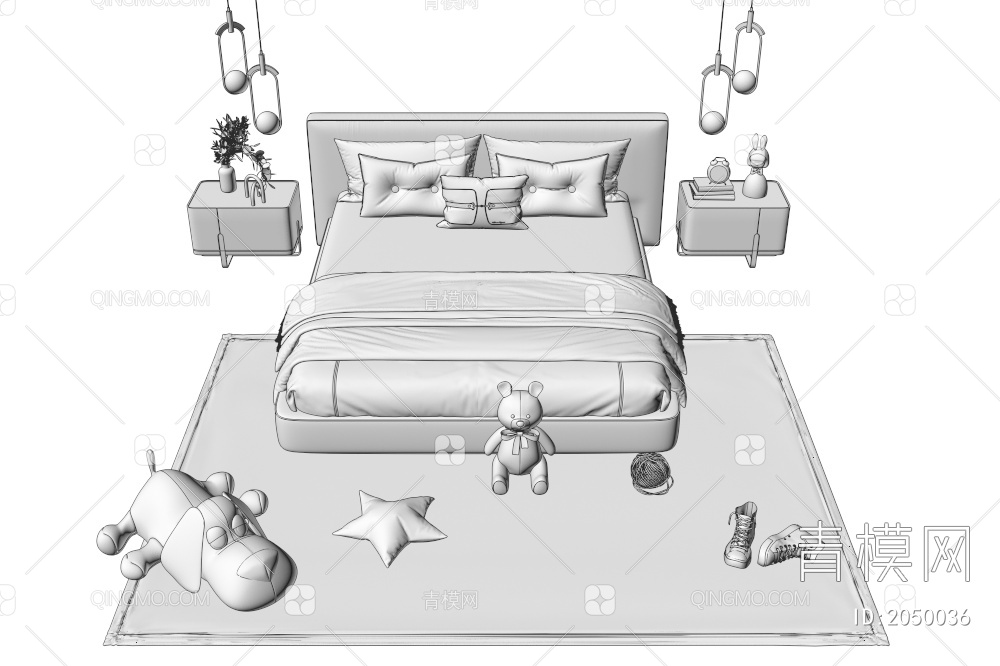 儿童床 床头柜3D模型下载【ID:2050036】