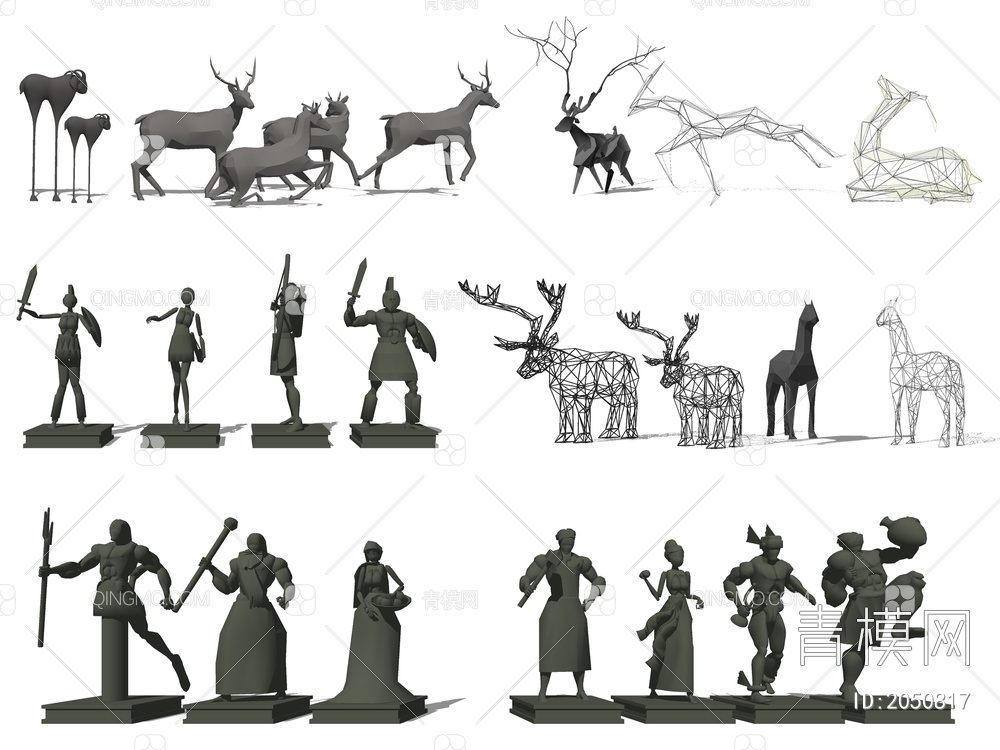 40款抽象人物动物雕塑摆件SU模型下载【ID:2050817】