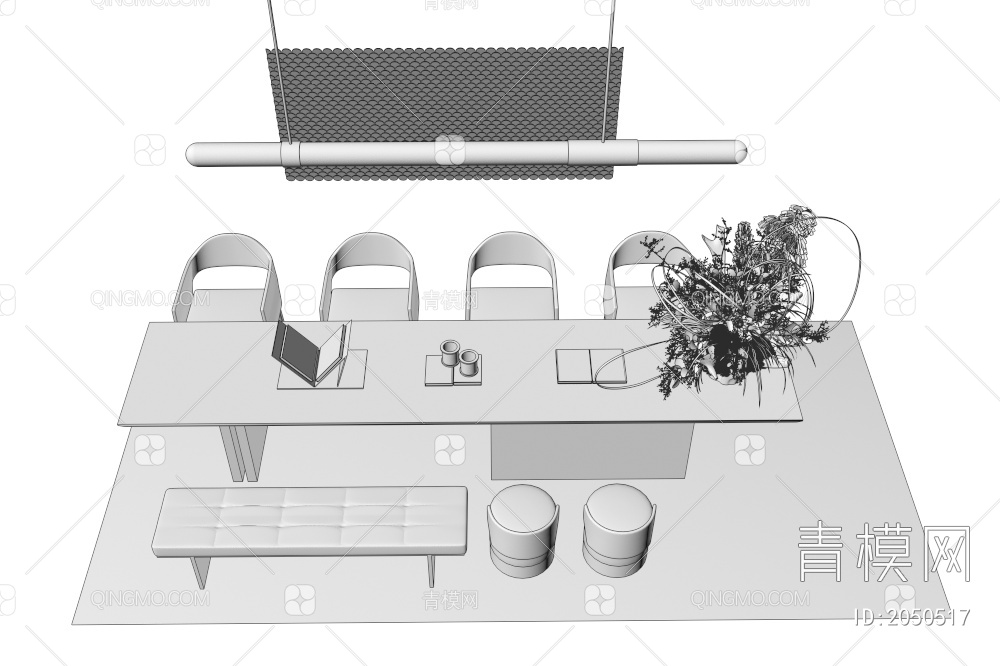 茶桌椅组合 吊灯 挂画 地毯3D模型下载【ID:2050517】