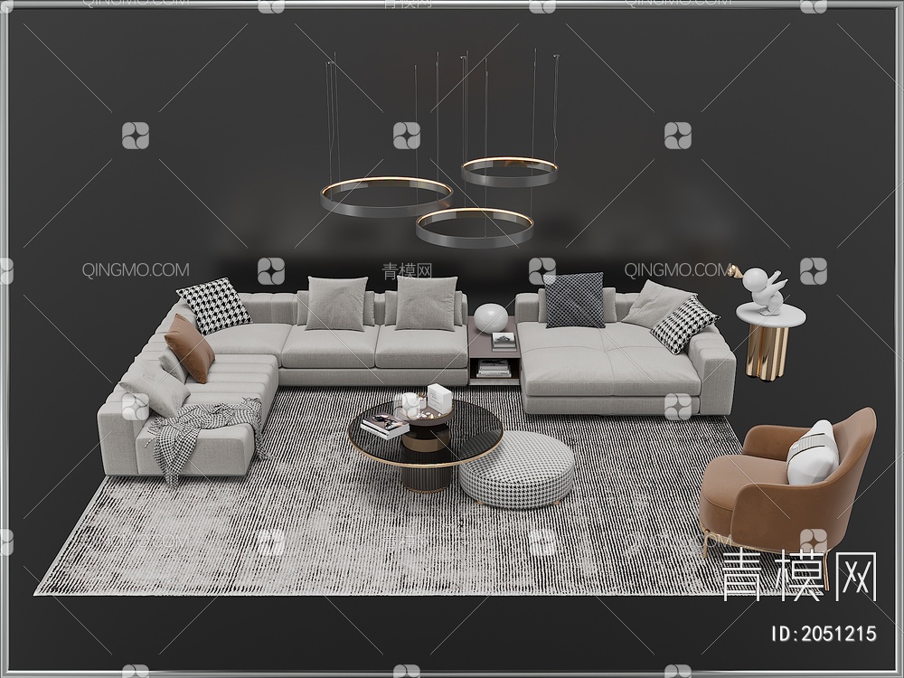 沙发茶几组合 单人沙发 双人沙发 多人沙发3D模型下载【ID:2051215】