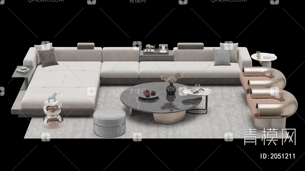 沙发茶几组合 单人沙发 双人沙发 多人沙发3D模型下载【ID:2051211】