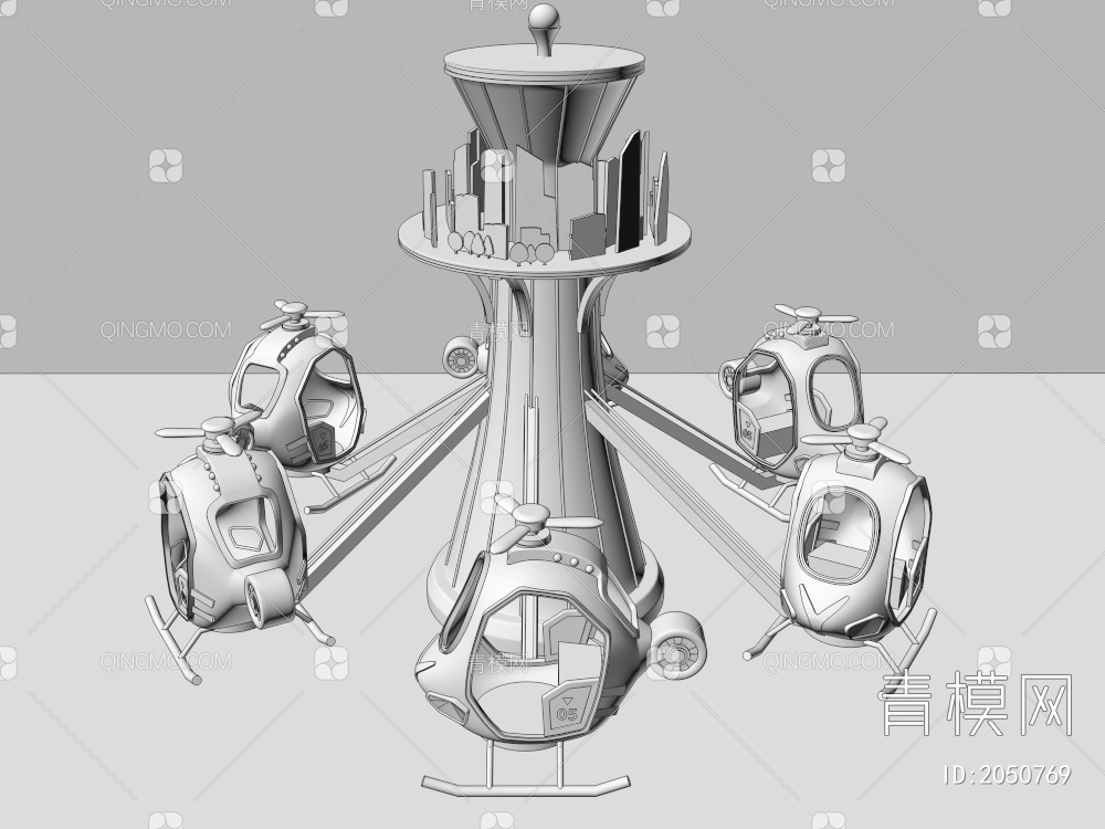 天空之城自控飞机 游乐设备3D模型下载【ID:2050769】