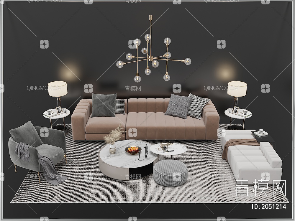 沙发茶几组合 单人沙发 双人沙发 多人沙发3D模型下载【ID:2051214】