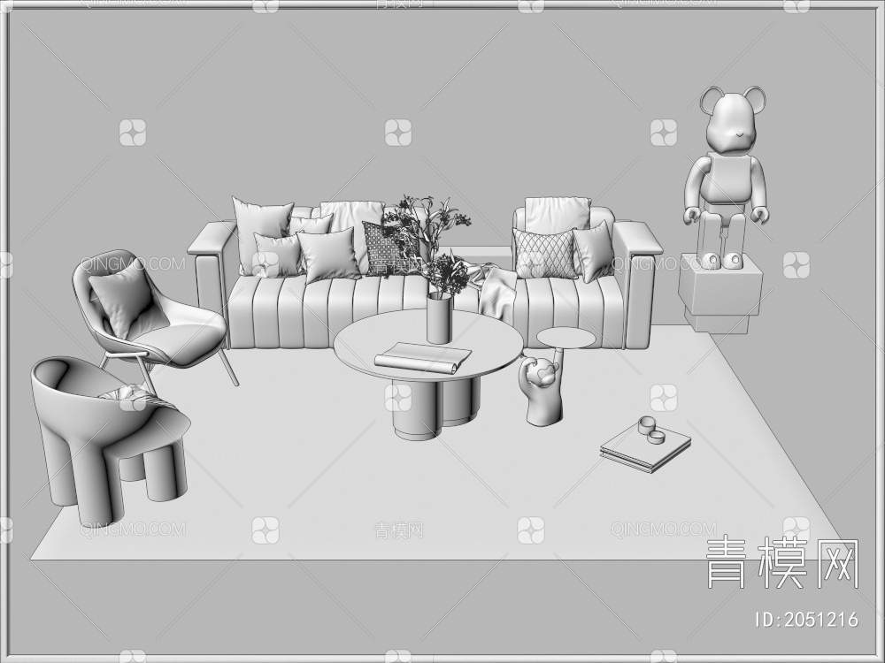 沙发茶几组合 单人沙发 双人沙发 多人沙发3D模型下载【ID:2051216】