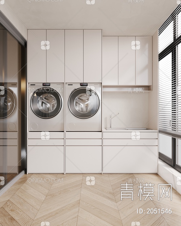 洗衣机 洗衣柜 生活阳台3D模型下载【ID:2051546】