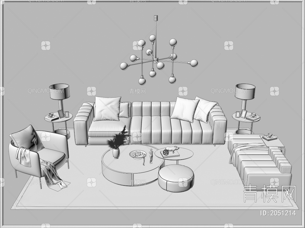 沙发茶几组合 单人沙发 双人沙发 多人沙发3D模型下载【ID:2051214】
