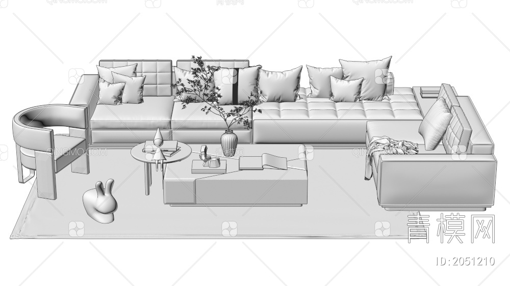 沙发茶几组合 单人杀发 双人沙发 多人沙发3D模型下载【ID:2051210】