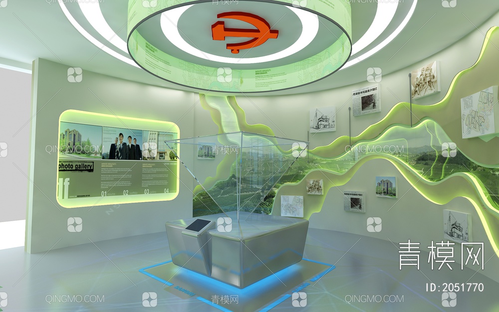 绿色生态产业园区展厅 360全息投影 剪影墙 展示台 绿植墙3D模型下载【ID:2051770】