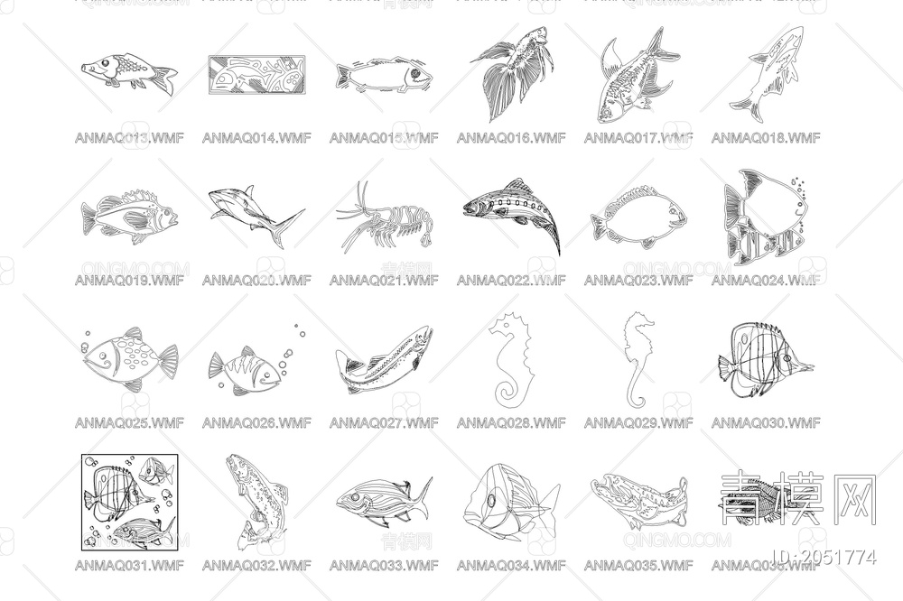 海洋鱼类CAD图纸【ID:2051774】