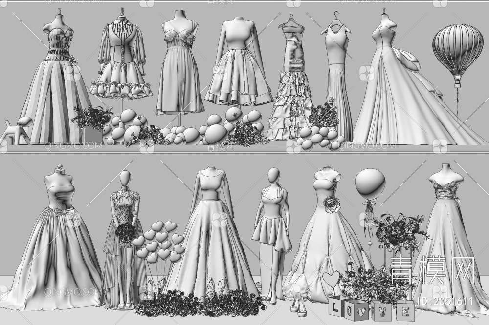 婚纱礼服3D模型下载【ID:2051611】