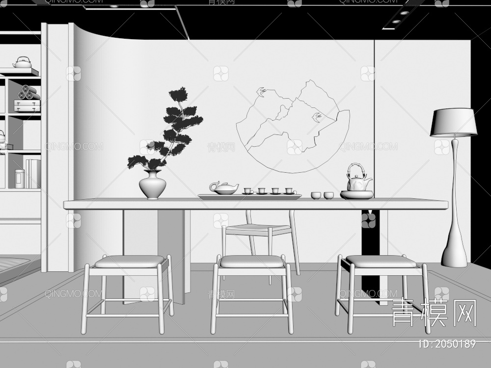 茶室 榻榻米茶桌椅组合3D模型下载【ID:2050189】