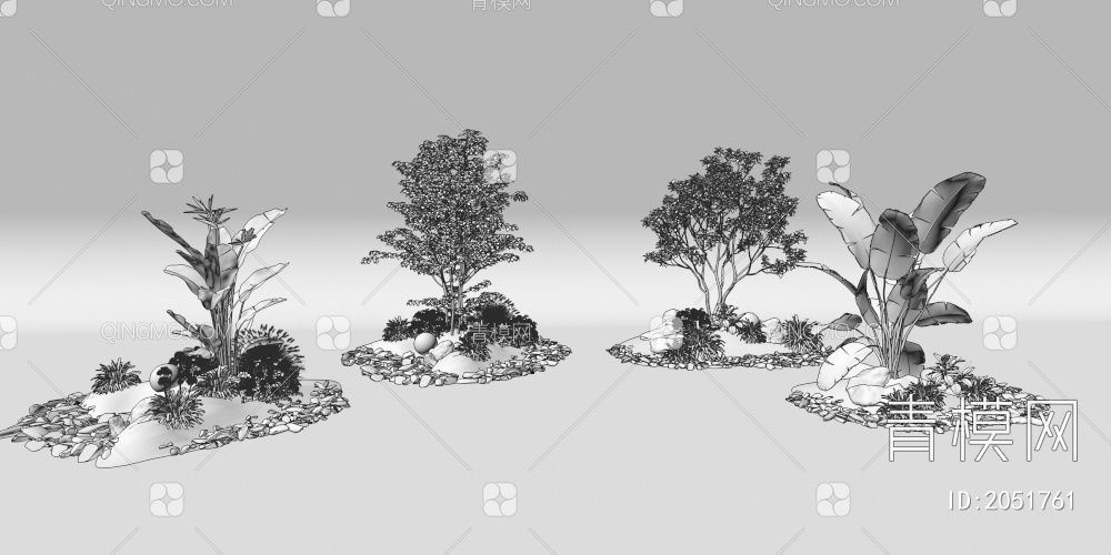 组团小景  景观植物堆 公园小景组合 庭院小景植物组团3D模型下载【ID:2051761】