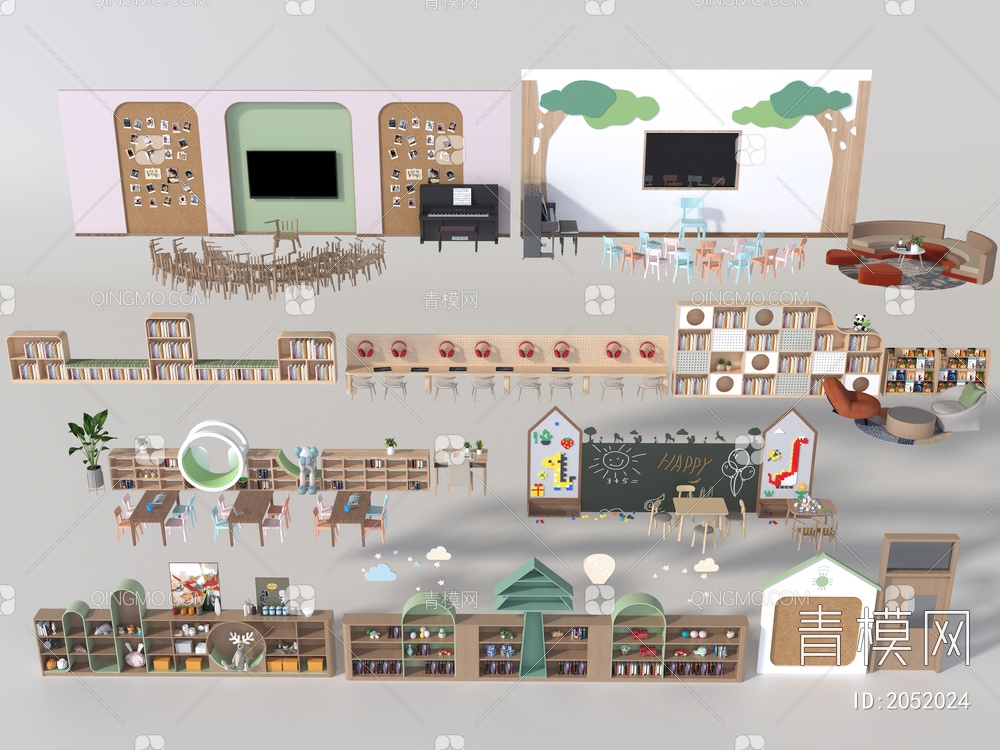 幼儿园素材 造型墙面3D模型下载【ID:2052024】